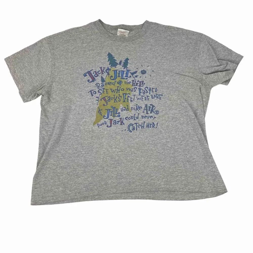 Vintage 90s Women’s Nike T-Shirt Run Like Jill Jack size XL Swoosh Logo Gray